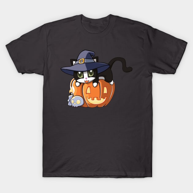 Toxedo Cat on a Pumpkin T-Shirt by Myanko